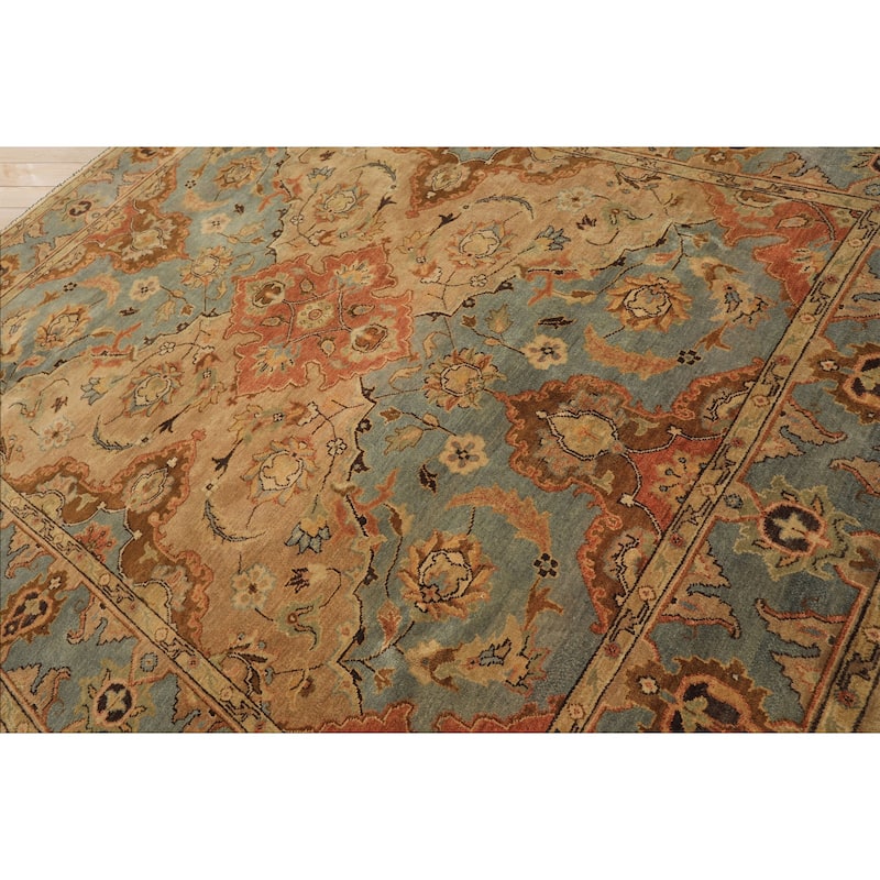 8x10 Hand Knotted Wool Tan Oushak Floral Traditional Oriental Area Rug - 8' x 10'