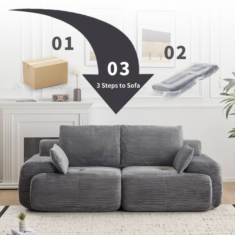 Modular Sectional 2-Seater Cloud Couch, Corduroy Upholstered Boneless Sofa, Compressed Sofa with Cushion & Throw Pillows