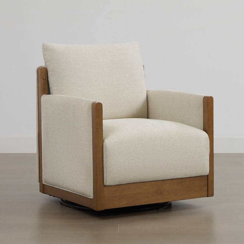 Carina Upholstered Swivel Accent Barrel Chair with Wood Frame