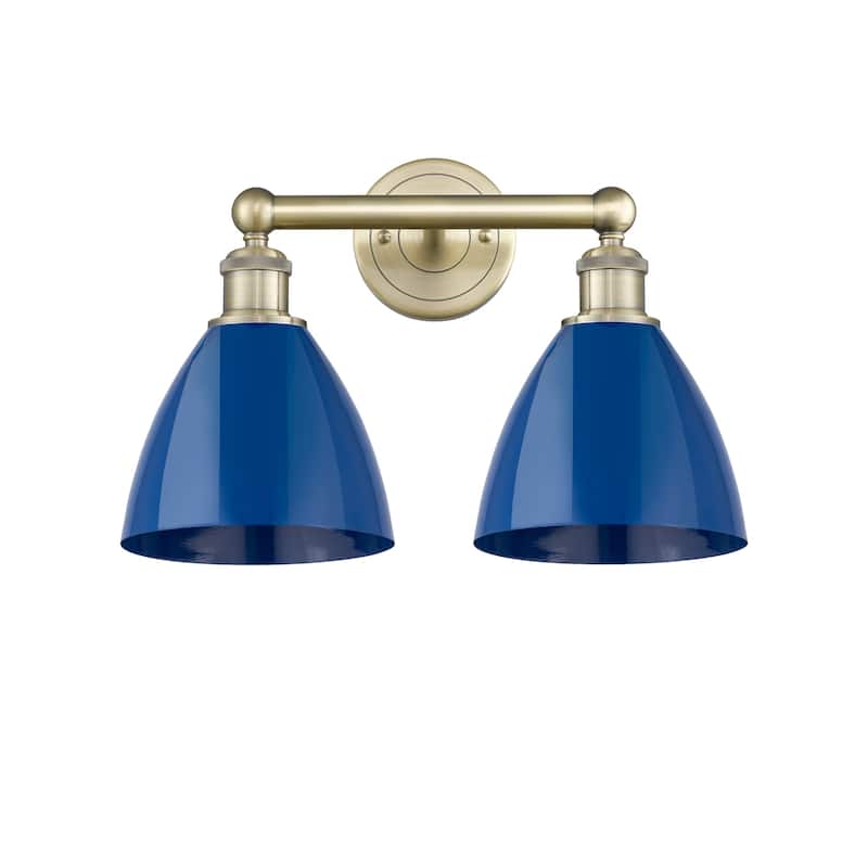 Innovations Lighting 616-2W-12-17 Plymouth Vanity Plymouth Dome 2 - Antique Brass / Blue