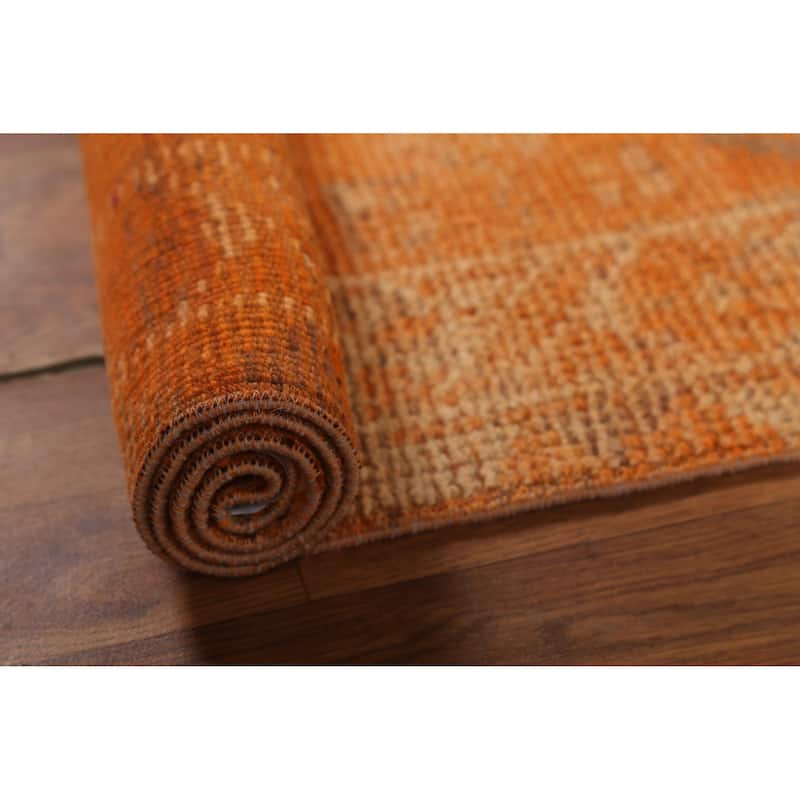 Orange Anatolian Oriental Vintage Runner Rug Handmade Wool Carpet - 2'10"x 12'3"