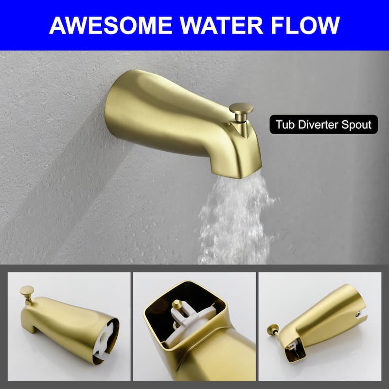 Wall Mounted Shower Faucet with Tub Spout, Complete Pressure Balance Brushed Gold Tub Shower System Wth Rough-in Valve