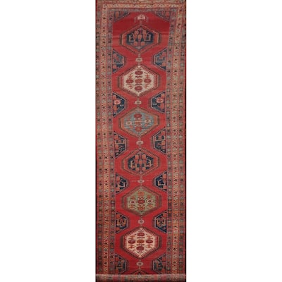 Hand Knotted Oriental 100% Wool Carpet Traditional Geometric Red Heriz Runner Rug - 17' 1'' X 3' 3''