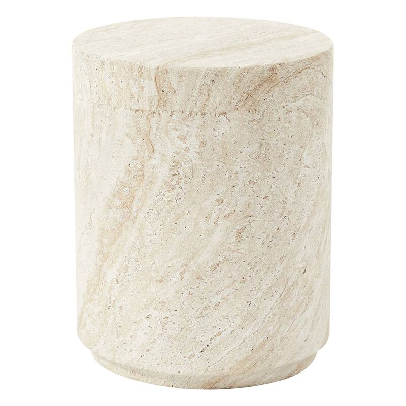 Ramble 14" Wide Round Side Table in Fiberstone Tapered Base Design End Table for Indoor and Outdoor - Travertine