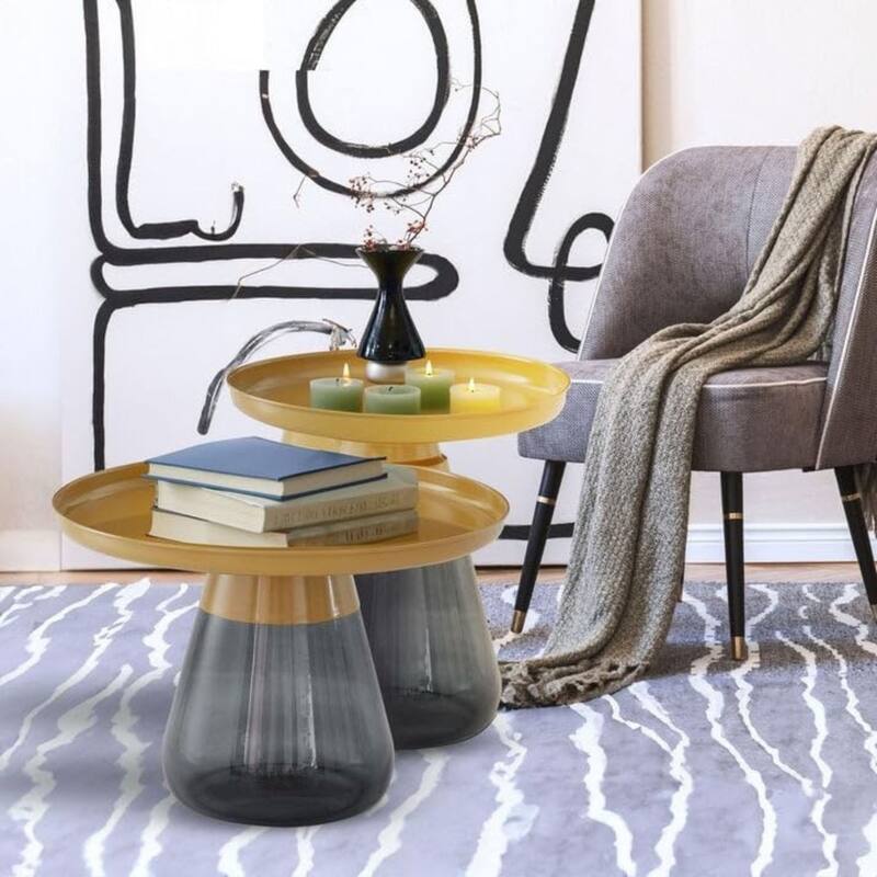 Set of Two Tray Top Nesting Table With Glass Base - 24x17 19x20