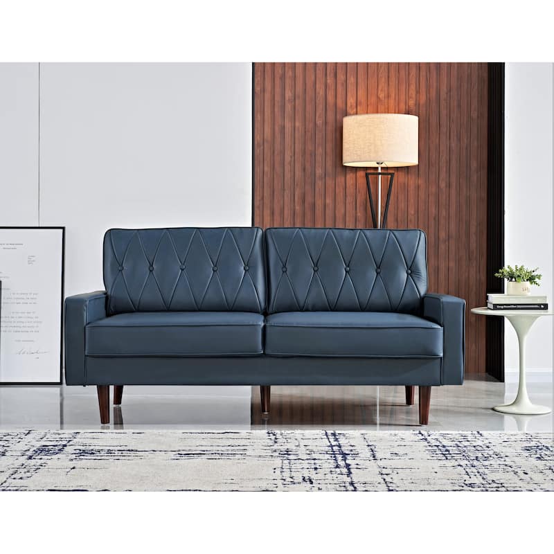 Acire 69.3" Faux Leather Cushion Back Sofa - Blue