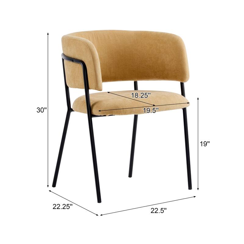 Roomfitters Modern Upholstered Dining Arm Chair Set of 2, Accent Side Chairs with Curved Back and Metal Legs, Yellow