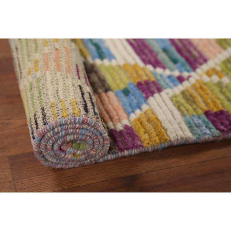 Multicolor Trellis Moroccan Runner Rug Hand-Knotted Wool Carpet - 2'7"x 12'10"