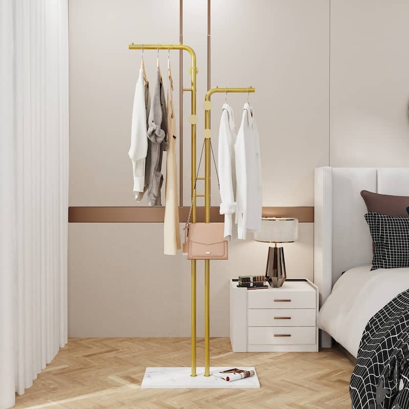 Coat Rack with Marble Base Entryway Coats Hanger Stand with 5 Hooks - 24"x12"x70"