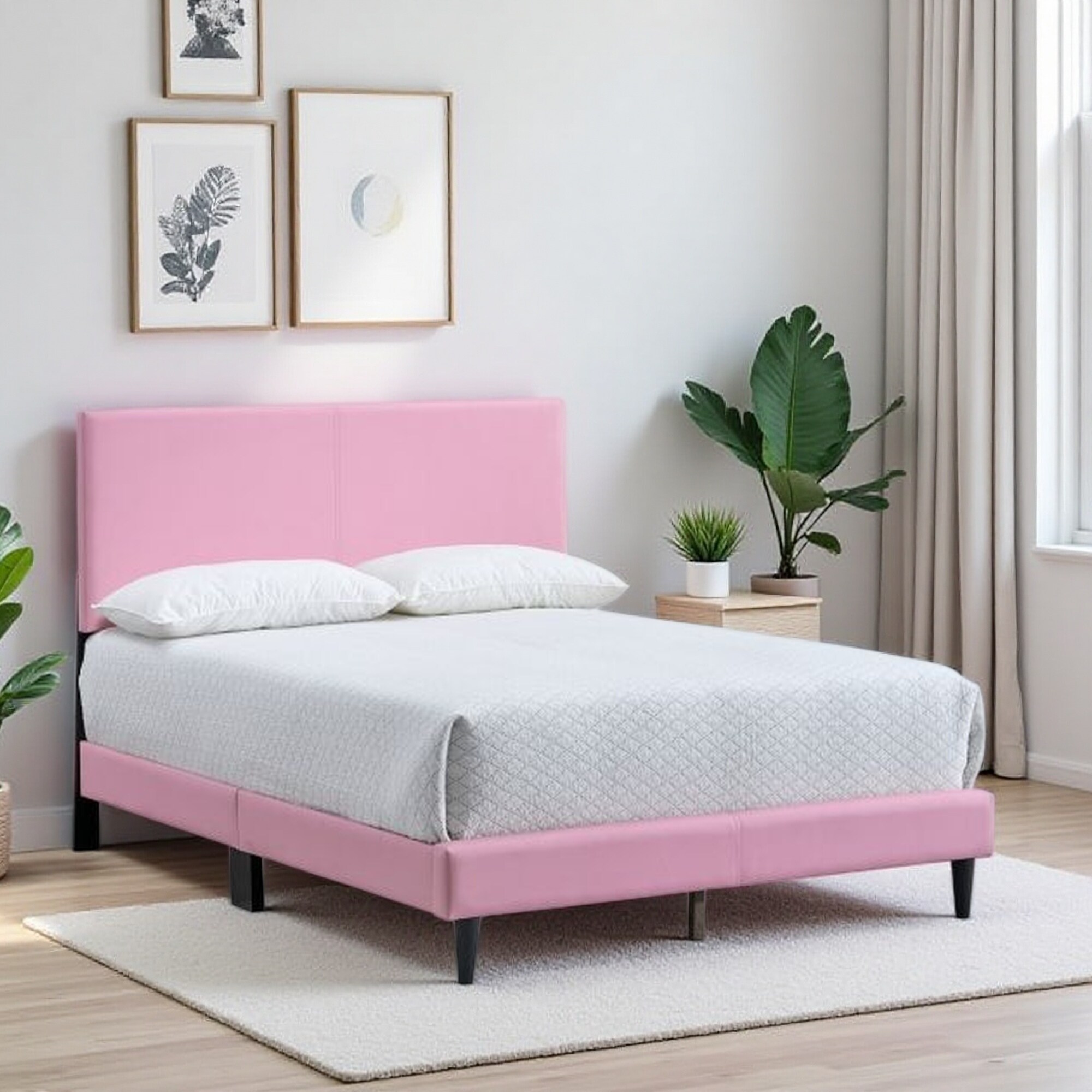 Upholstered Platform Bed with Adjustable Headboard