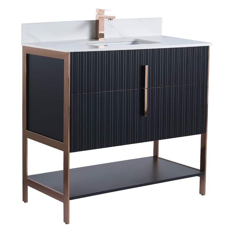 Fine Fixtures Serenity Modern Bathroom Vanity with White Carrara Stone Top