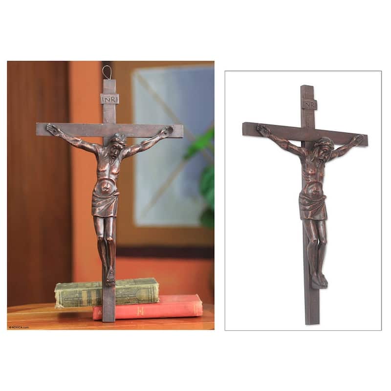 Handmade Christ on the Cross Mahogany wall sculpture (Ghana) - 47 x 29 x 10