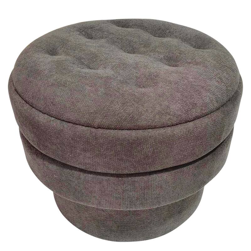 Modern Fabric Round Storage Ottoman - Warm Charcoal
