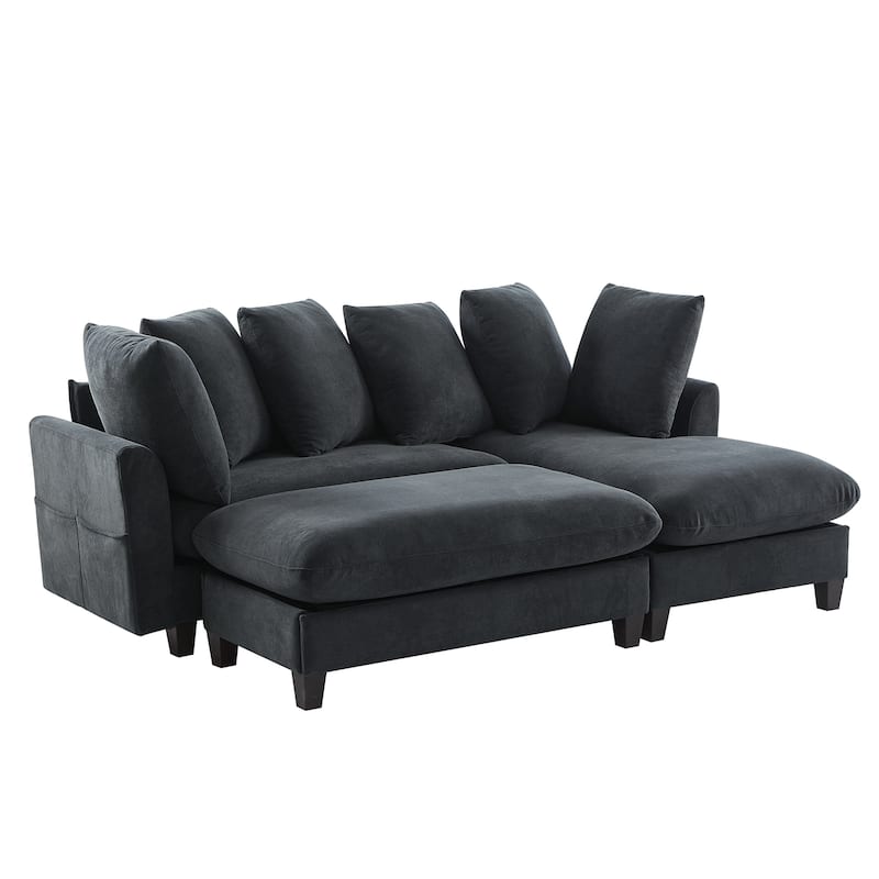 83" Chenille L-Shaped Sectional Sofa with Storage Ottoman and 6 Throw Pillows