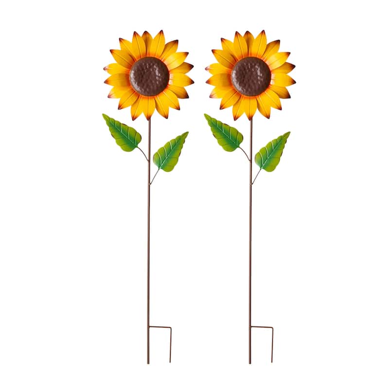 Glitzhome Fall Harvest Metal Sunflower Garden Stake Hanging Decor for Thanksgiving