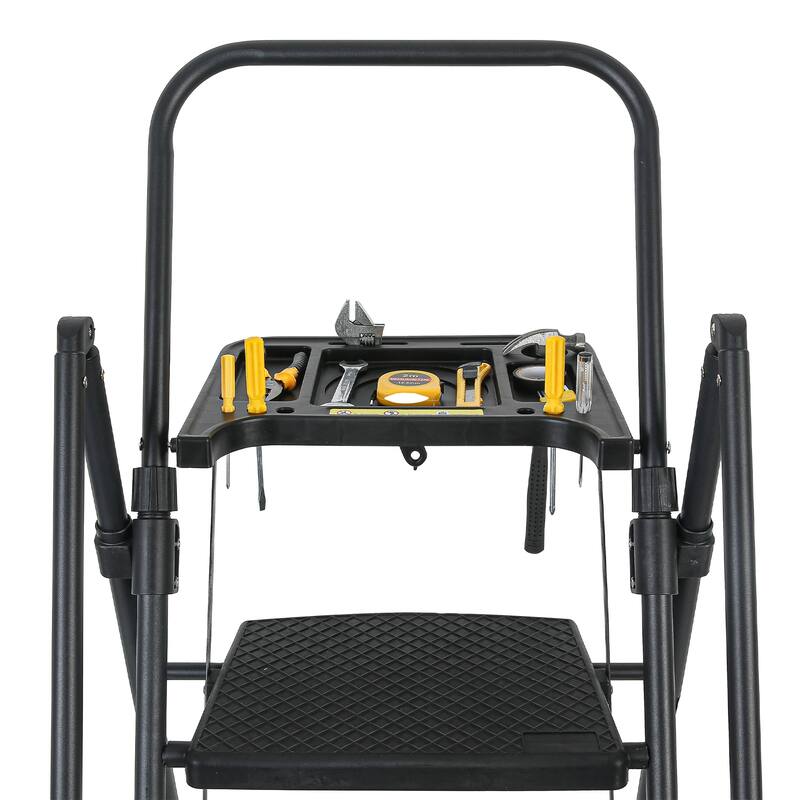 Black Folding 4 Step Stool with Non-Slip Wide Pedals