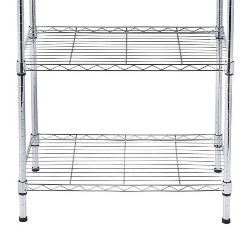 5-Tier Chrome Wire Shelving Organizer with Adjustable Shelves and Levelers for Small Spaces