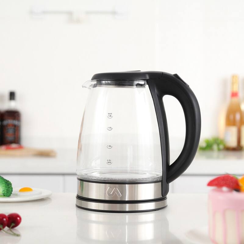 Uber Appliance 1.8L Glass & Stainless Steel Water Boiler, Heater & Electric Tea Kettle