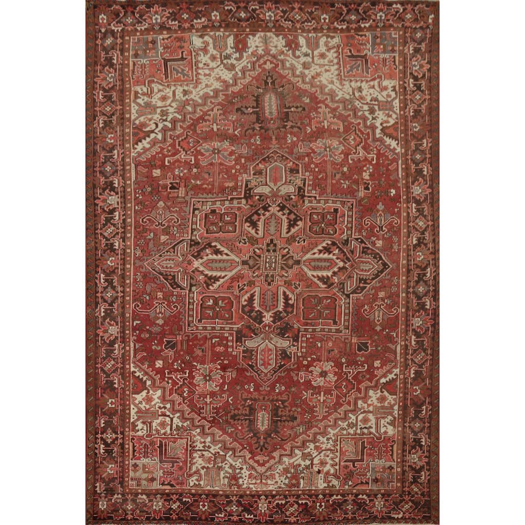 Hand Knotted Oriental 100% Wool Carpet Traditional Medallion Red Heriz Area Rug - 13' 4'' X 10' 0''