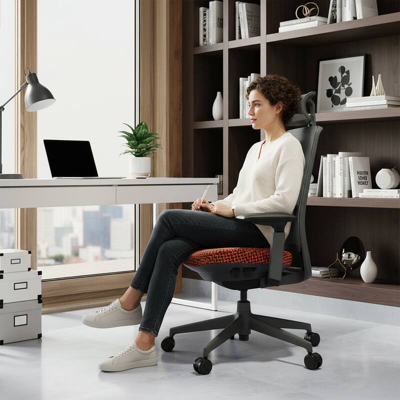 Ergonomic Office Chair, Mesh High Back, 4D Arms, Lumbar Support, Coral