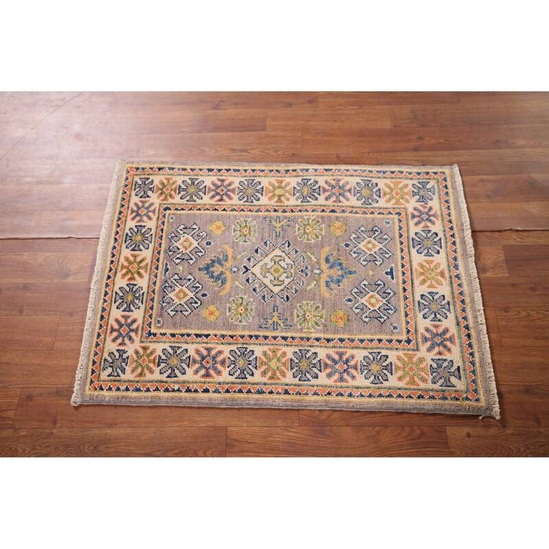 Geometric Kazak Accent Rug Handmade Oriental Wool Carpet - 2'1" x 2'10"