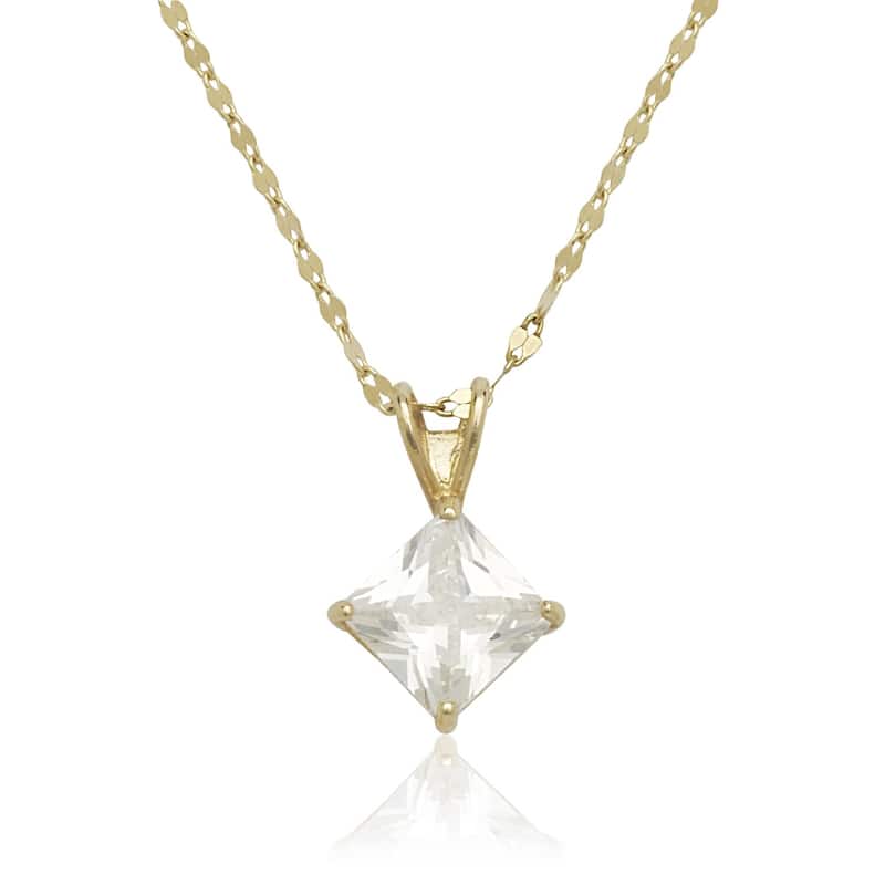 Curata 14K Gold 18" 6mm Princess Cubic Zirconia Solitaire Necklace