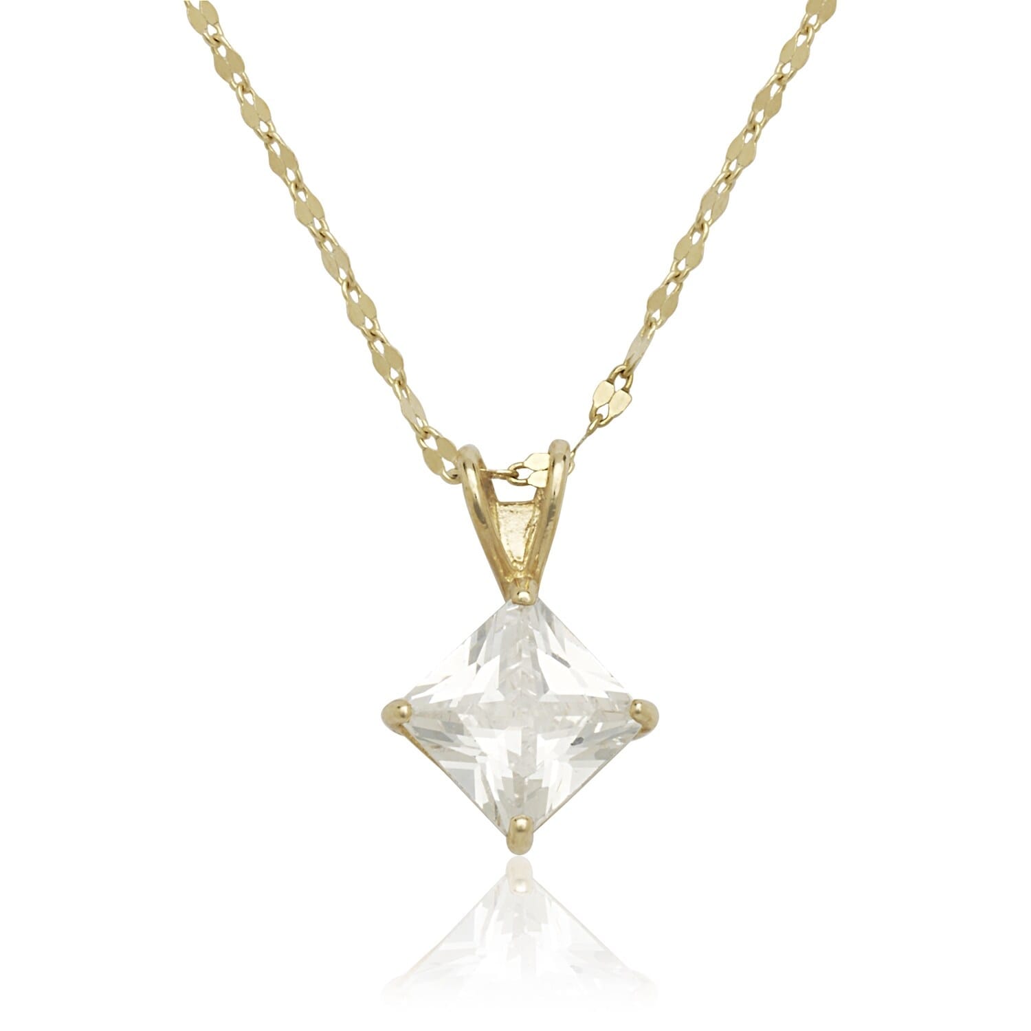Curata 14K Gold 18" 6mm Princess Cubic Zirconia Solitaire Necklace