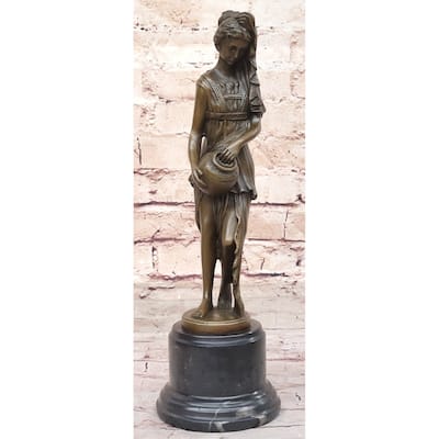 Water Bearer Young Woman Clical Bronze Sculpture Statue Figure On Marble Base By Milo