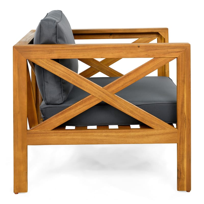 Outdoor Acacia Wood Club Wooden Armchair with Cushions ， Conversation Set,Teak Finish,Beige Cushion set of 2