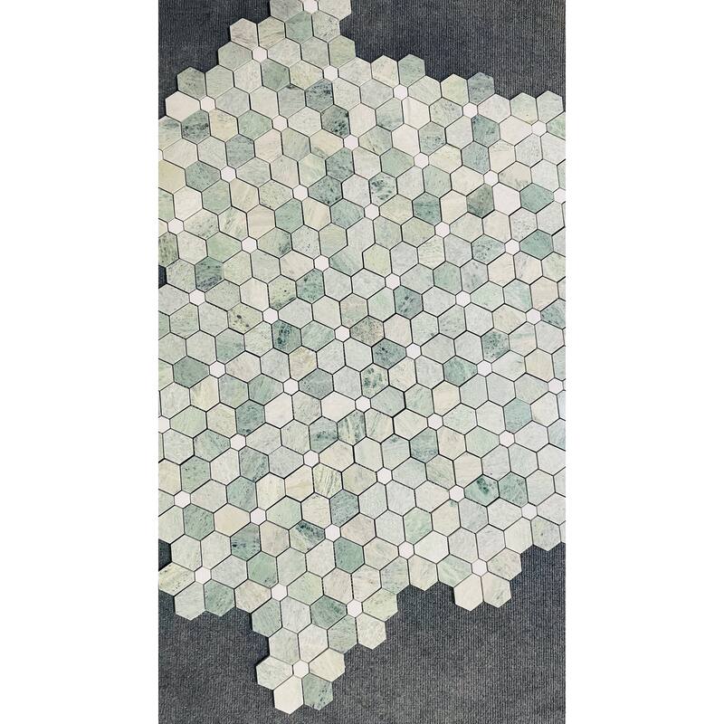 Ming Green and Thassos White Flowers Pattern Marble Mosaic - Case (10 Sheets)