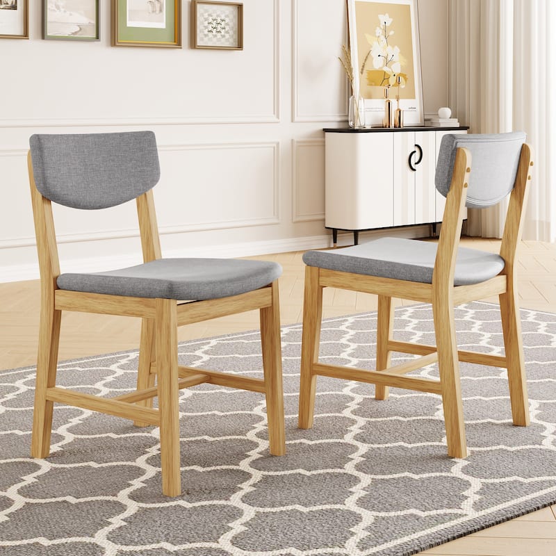 4-Piece Dining Chair, Solid Wood Frame Kitchen Chair Fabric Curved Back Chair Upholstered Accent Chair