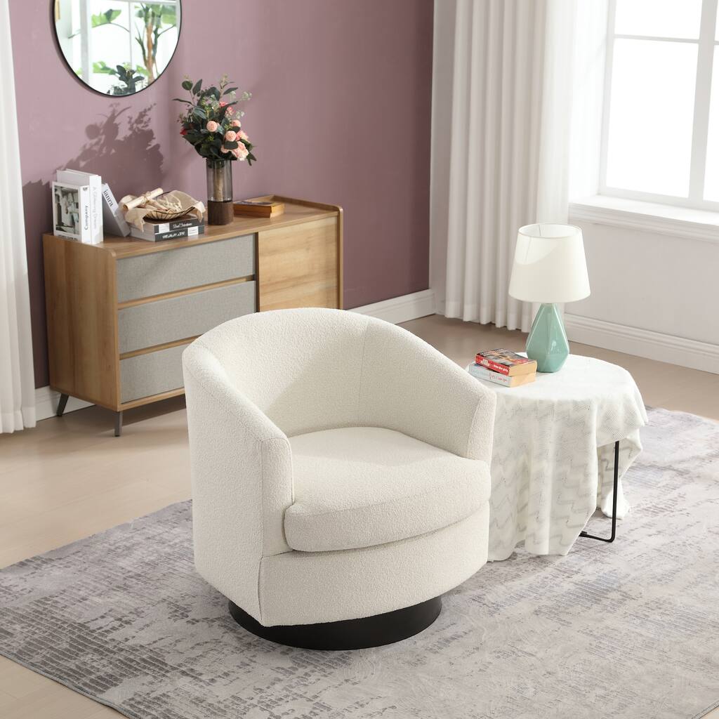30.7''W Boucle Swivel Cuddle Accent Round Barrel Chair Single Sofa, 360 Degree Circle Club Armchair for Bedroom Living Room