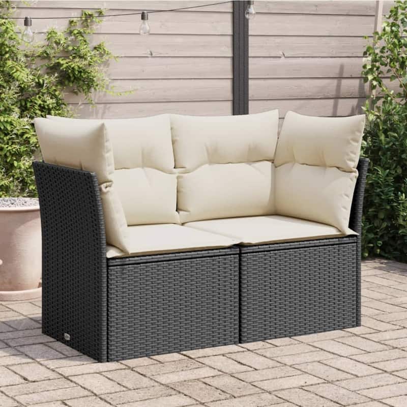 vidaXL Patio Sofa with Cushions Outdoor Seating Sectional Sofa Poly Rattan - Black and cream 2-Seater - 24.4 x 48.8 x 27.2 in