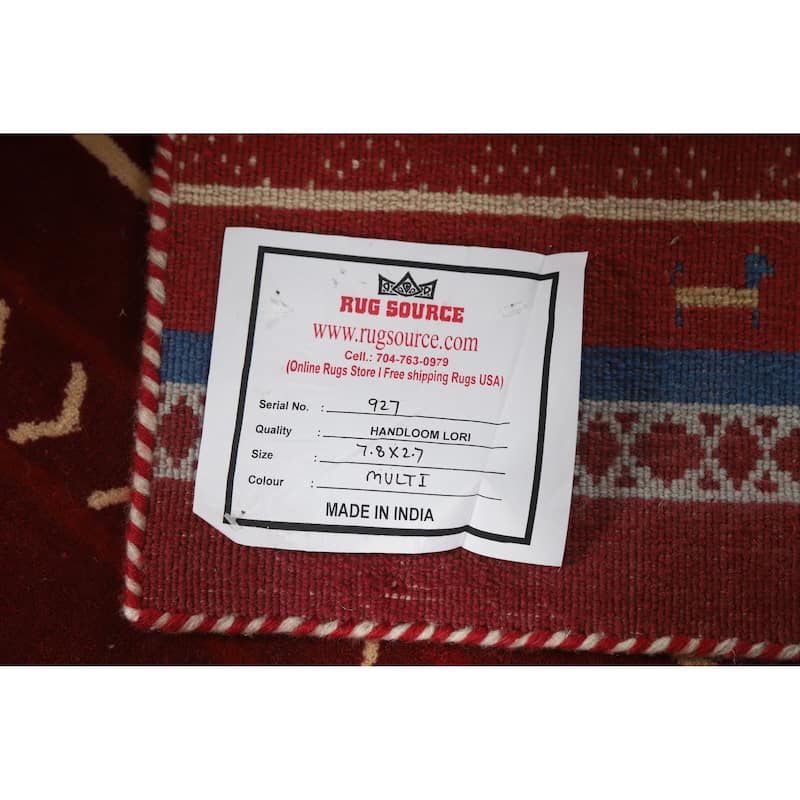 Tribal Red Gabbeh Indian Runner Rug Handmade Wool Carpet - 2'7" x 7'8"