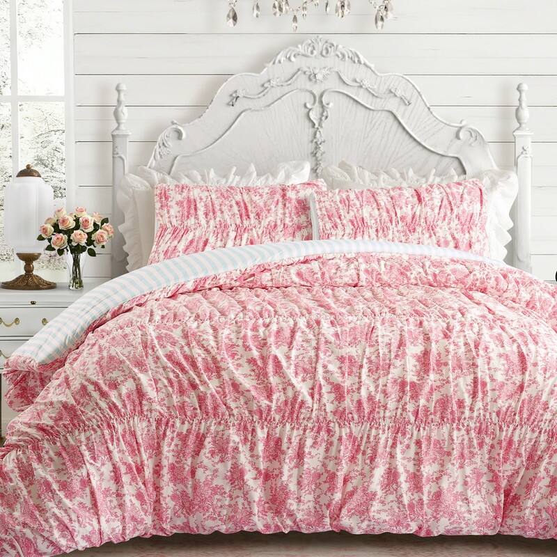 Fancy Toile Ruched Cotton Sateen Comforter Set by Junk Gypsy - Full - Queen
