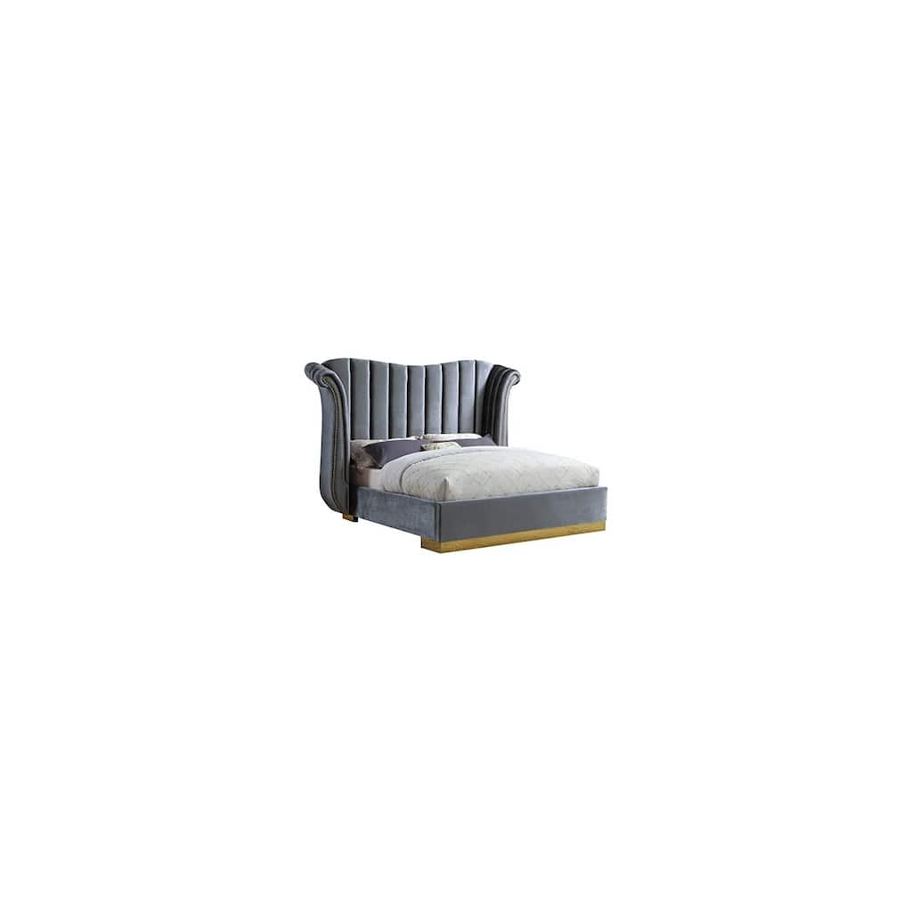 63 in.H Gray Wood Frame Queen Size Panel Bed with Velvet Upholstery Material and Bed Frame Mounted