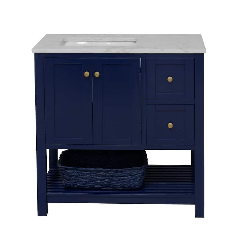 KitchenBathCollection Lakeshore 36" Bathroom Vanity with Engineered Carrara Top