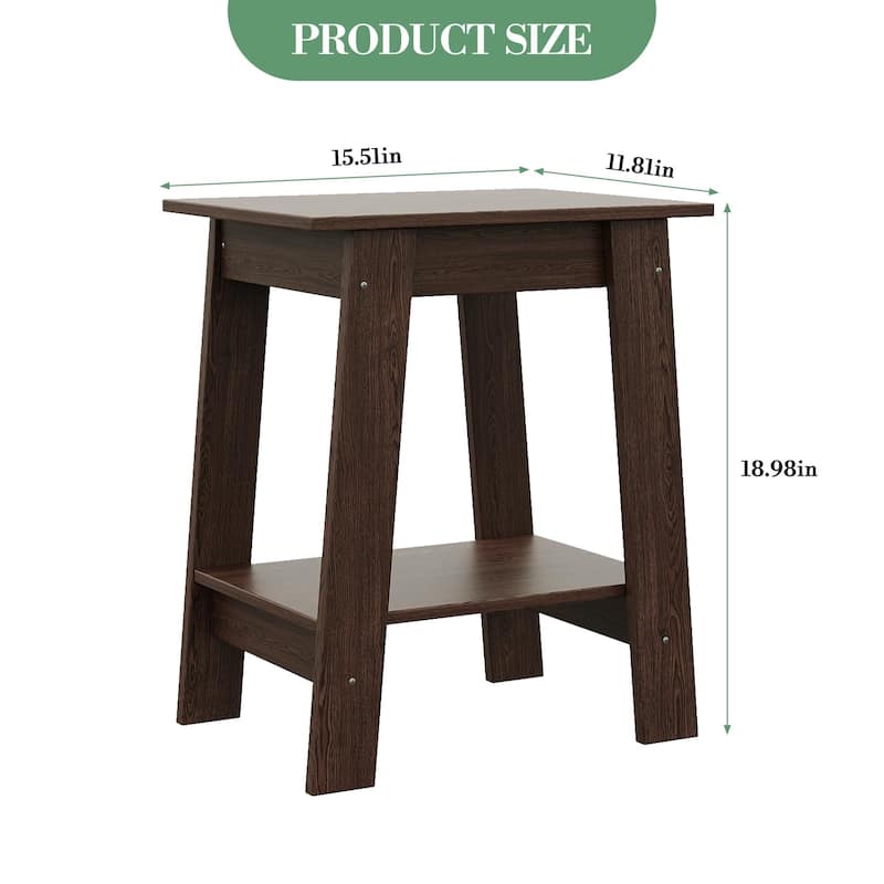 , Rustic Side Table with Storage Shelf, Small Center Table