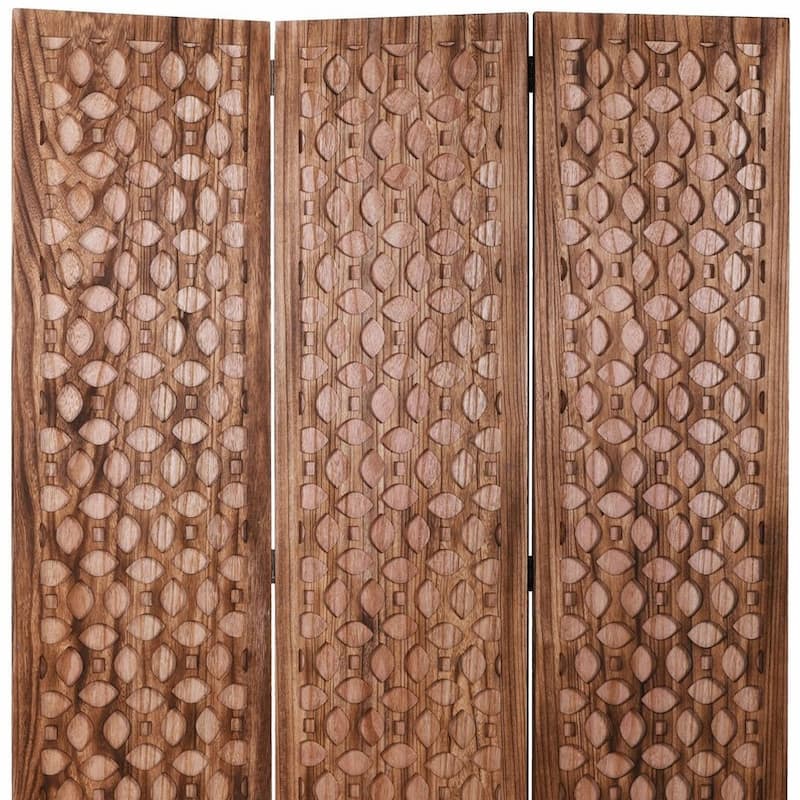 HomeRoots 67" Brown Folding Three Panel Screen Room Divider - 47' X '67' X '1