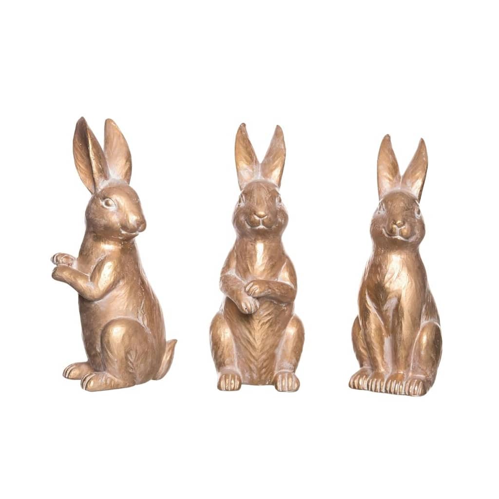 Transpac Small Resin Bronze Bunny Decor Set of 3 - Charming Decorative Objects for Home and Garden