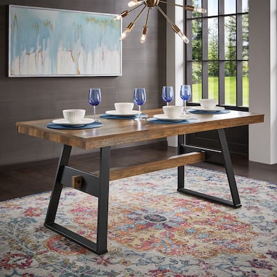 Glendive 69" Black Metal Brown Wood Finish 4-person Dining Table by iNSPIRE Q Modern
