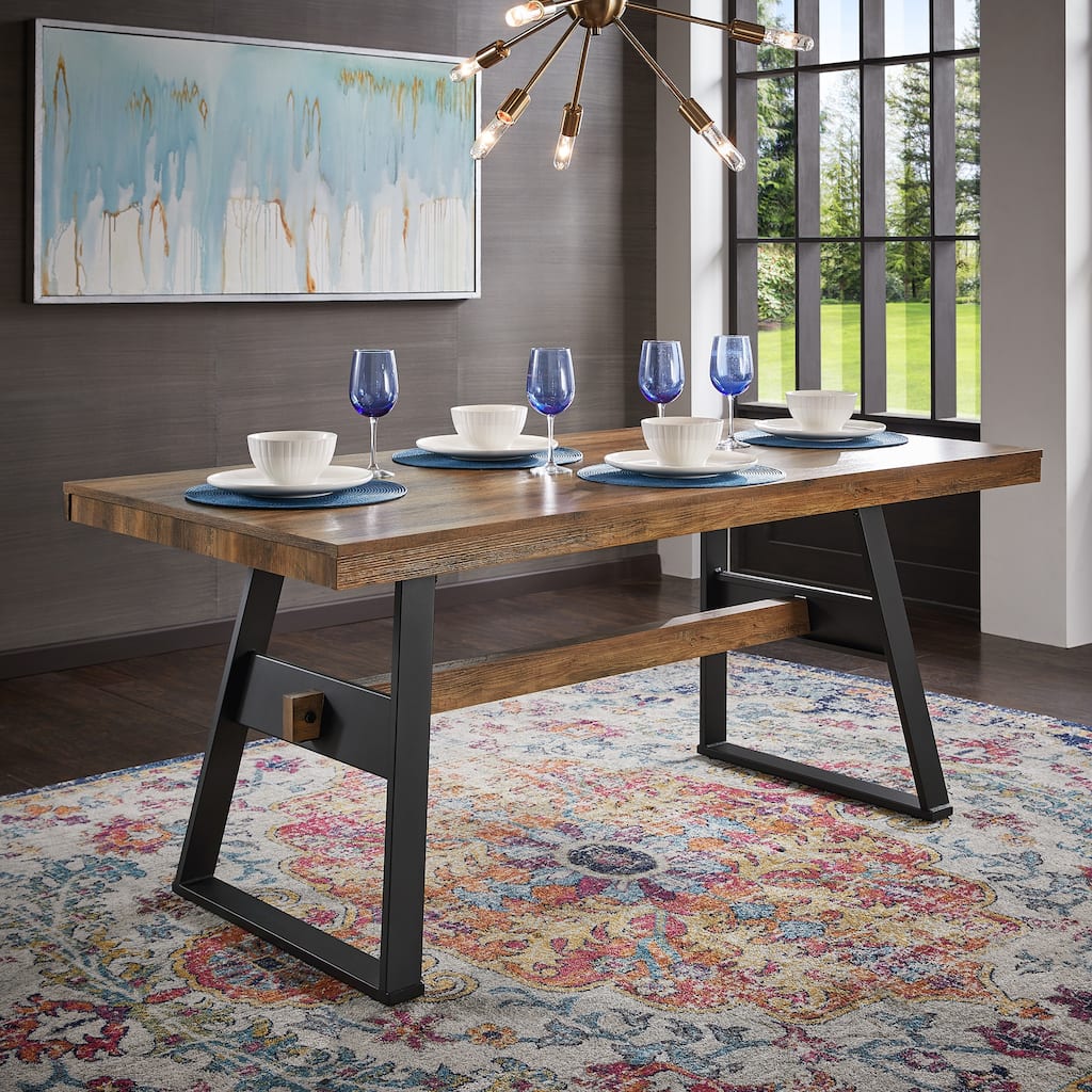 Glendive 69" Black Metal Brown Wood Finish 4-person Dining Table by iNSPIRE Q Modern