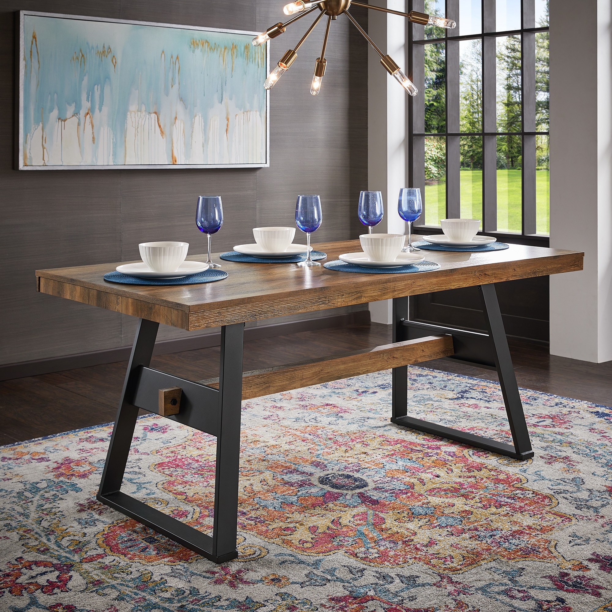 Glendive 69" Black Metal Brown Wood Finish 4-person Dining Table by iNSPIRE Q Modern