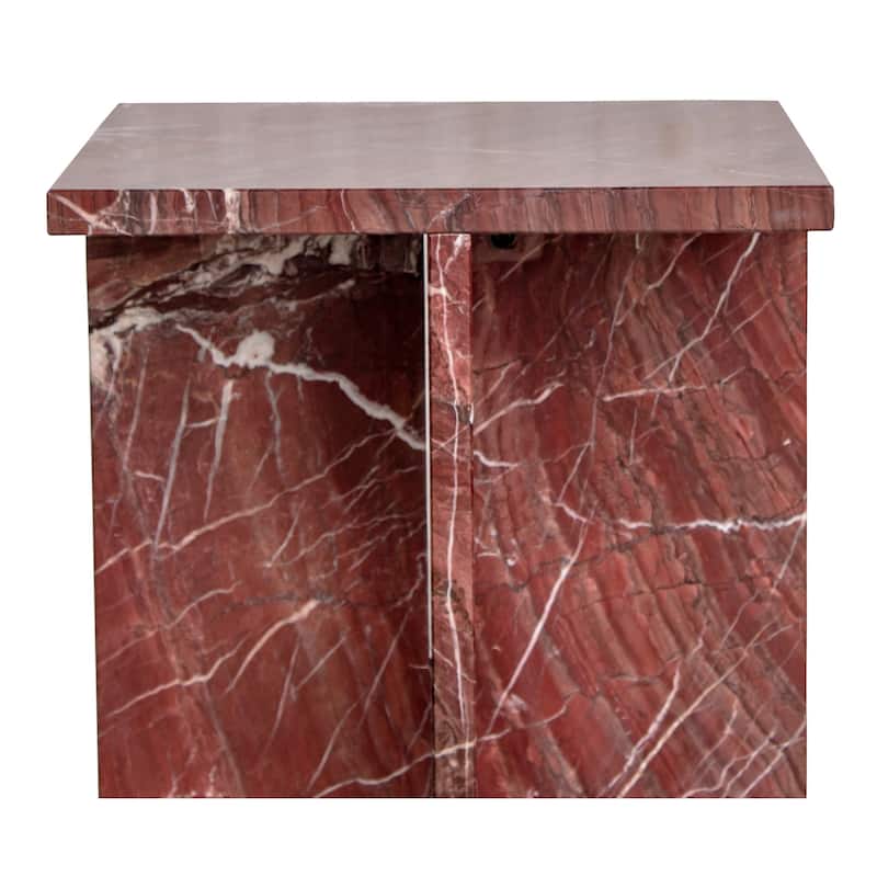 NADAAL STUDIOS Indra Accent Table, Square Rosso Levanto Marble, Indoor & Outdoor Use, Red