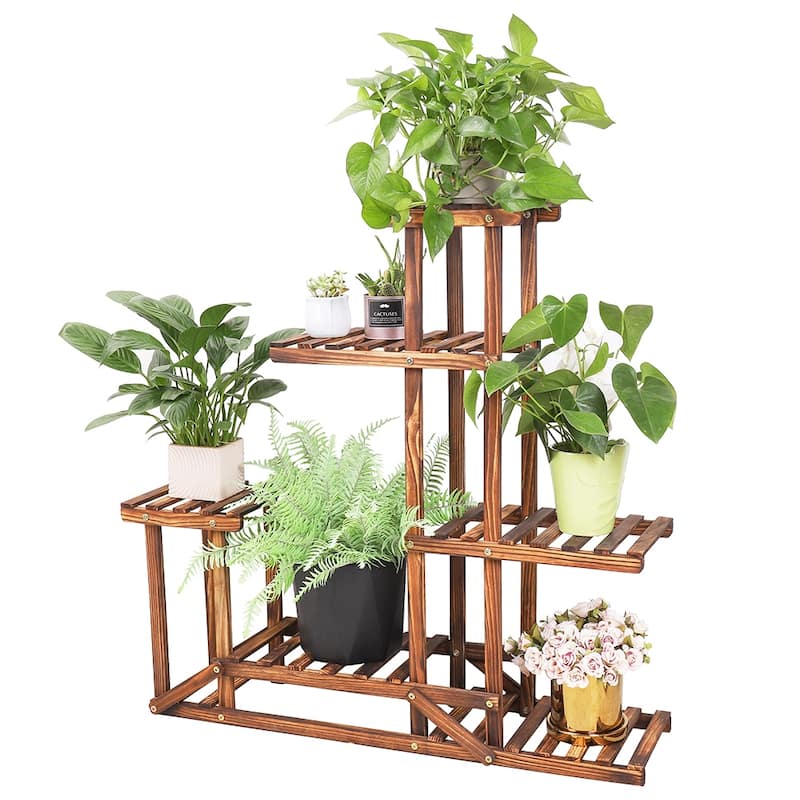 Multi Tier Wood Flower Rack Plant Stand Shelves Bonsai Display Indoor