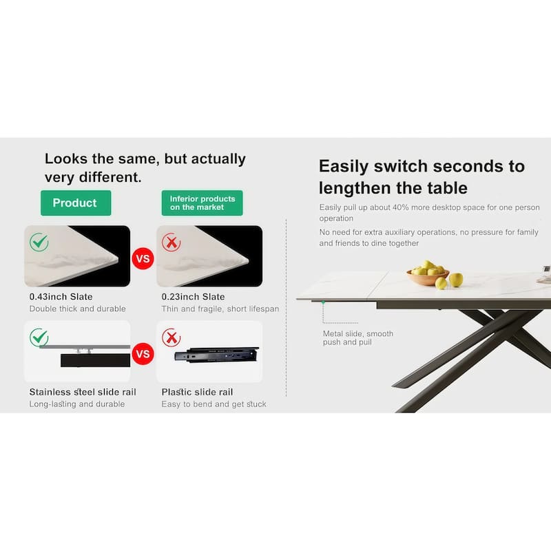 9 - Piece Extendable Rectangular Sintered Stone Cross Legs Dining Set With 8 Chairs For Home or Villa