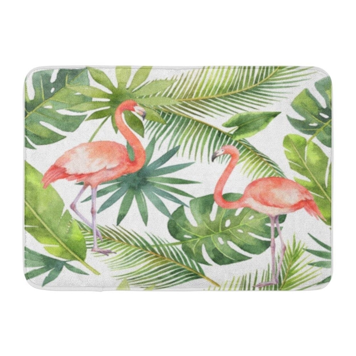 Watercolor Tropical Green Leaves Flamingo Area Rugs Bedroom Kitchen Floor Mat 