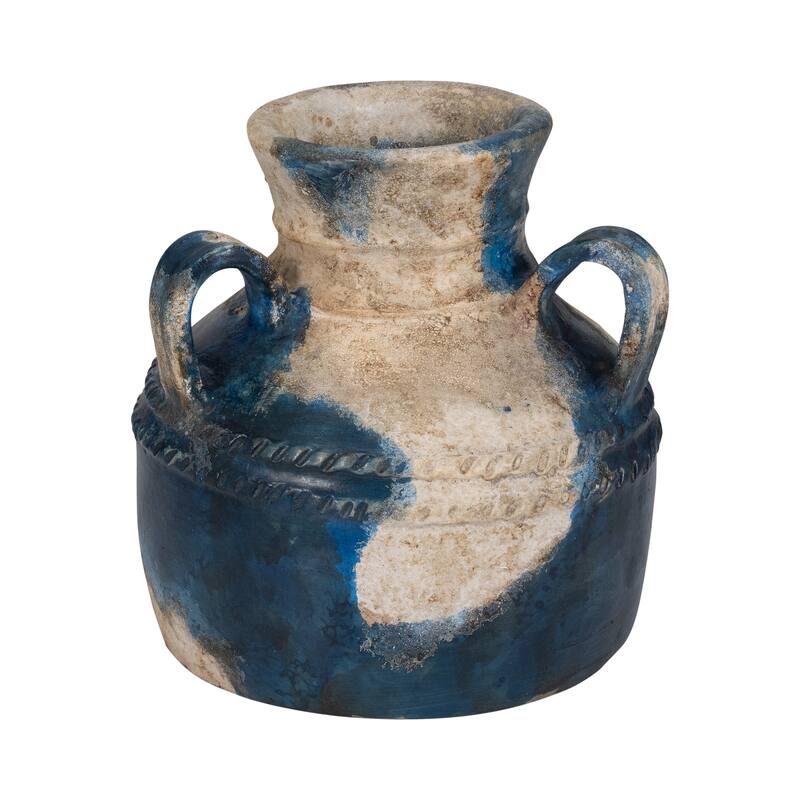 Pottery Terracotta Vase with Rustic Textured and Triple Handles Design