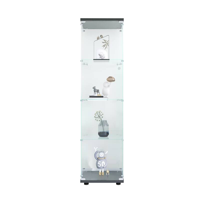 Glass Display Cabinet 4 Shelves with Door, Floor Standing Curio Bookshelf
