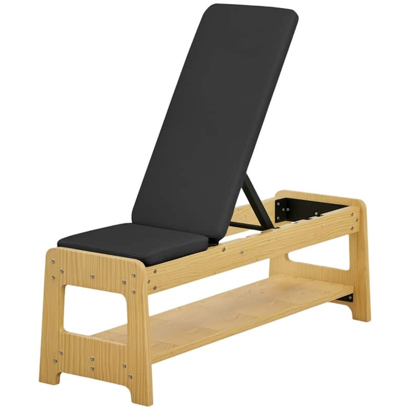 Adjustable Dumbbell PU Padding Bench with Storage Rack and Wood Frame for Home Gym - 46.9" L x 14.8" W x 16.9" -44.1" H - Black